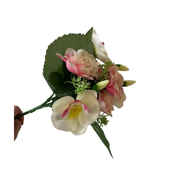 Bukiet różowo-białe róże sztuczne kwiaty 29cm 4 sztuki