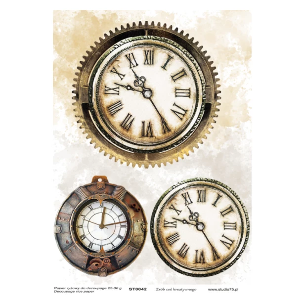 PAPIER RYŻOWY A4 - 3 zegary vintage