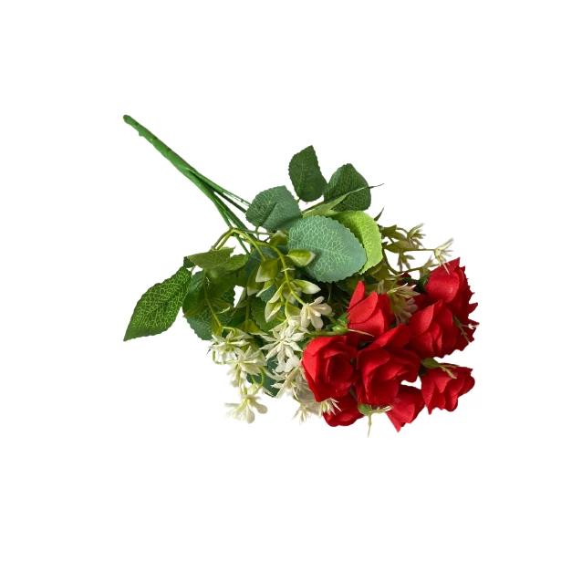 Bukiet czerwone małe różyczki sztuczne kwiaty 30cm 15 sztuk