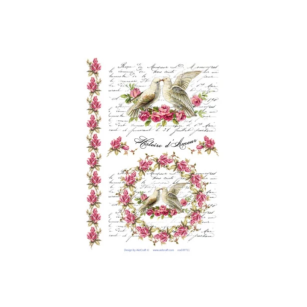 Papier ryżowy A4 AistCraft - Kwiaty, Pismo, Gołębie