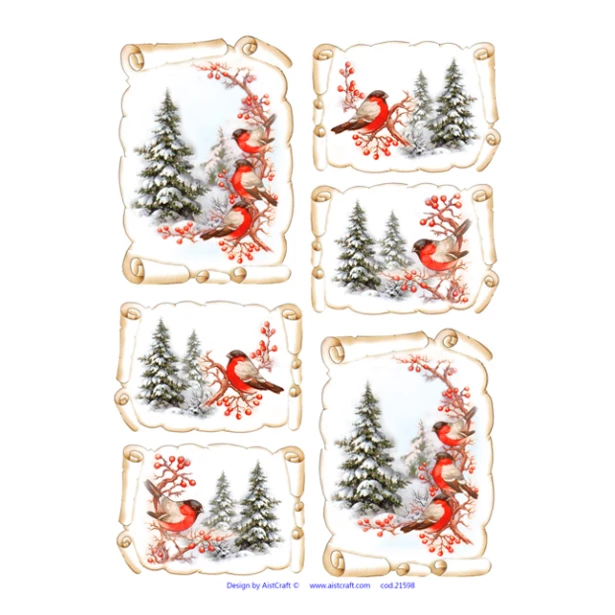 Papier ryżowy A4 AistCraft - Boże Narodzenie, Zimowe ptaszki