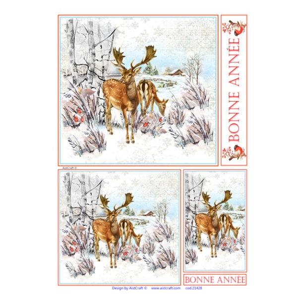 Papier ryżowy A4 AistCraft - Boże Narodzenie, Zimowe, Widoki, Zimowe Zwierzęta