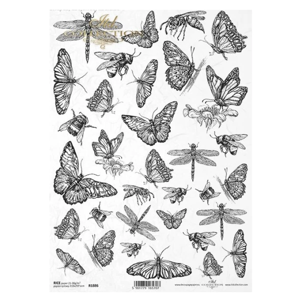 PAPIER RYŻOWY A4 - Owady, Motyle, Pszczoły, Osy, Trzmiele, Ważki