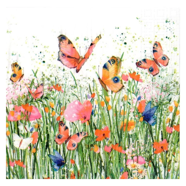 Serwetka - Kwiaty z motylkami, wiosna