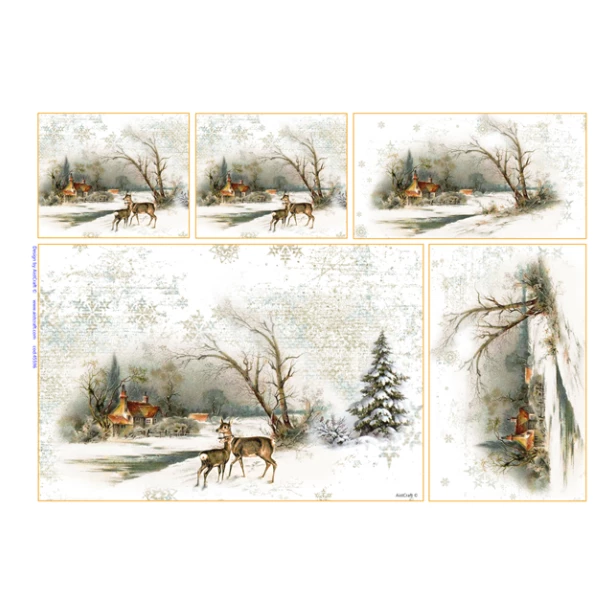 PAPIER RYŻOWY A3 AISTCRAFT - Boże Narodzenie, Zimowe Widoki, Zimowe Zwierzątka