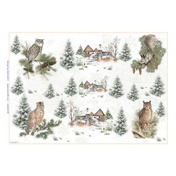 Papier ryżowy A4 AistCraft - Boże Narodzenie, Zimowe Widoki, Zimowe Zwierzęta