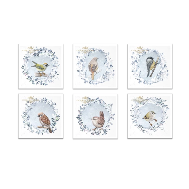 Zestaw papierów ryżowych 14,8x14,8cm Zimowe ptaki, Wianki
