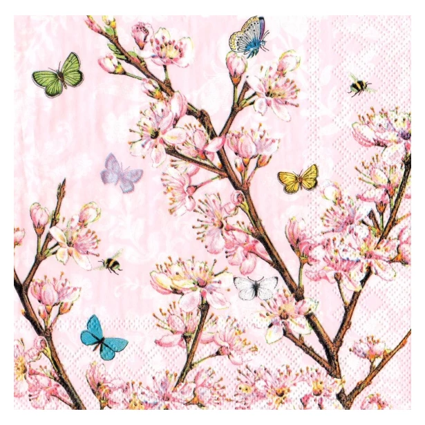 Serwetka - Kwiaty wiśni, motyle