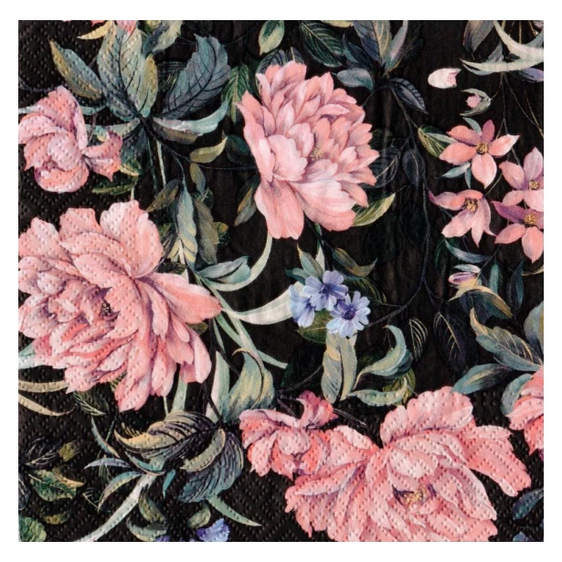 Serwetka  - Kwiaty na czarnym tle