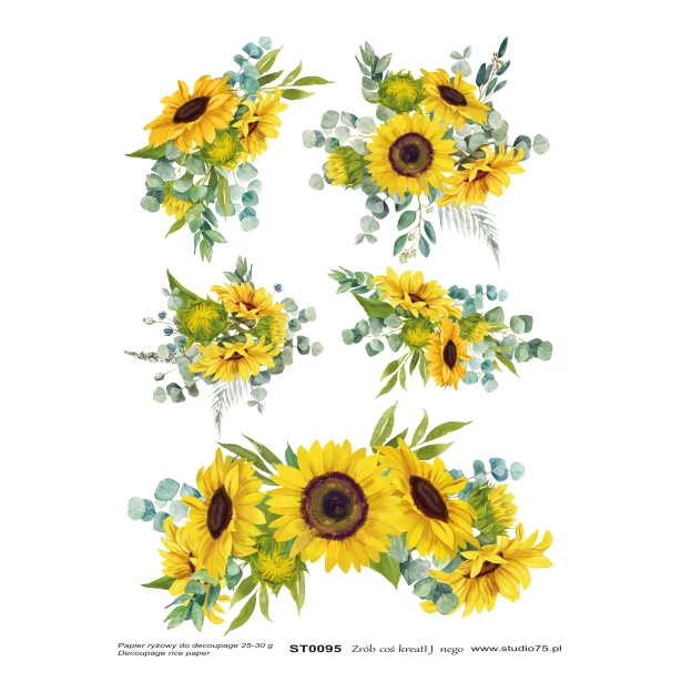 PAPIER RYŻOWY A4 - Słoneczniki, kwiaty, bukiety
