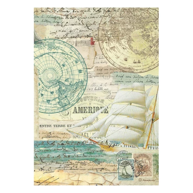 Papier ryżowy A4  - Statek, mapy, podróże