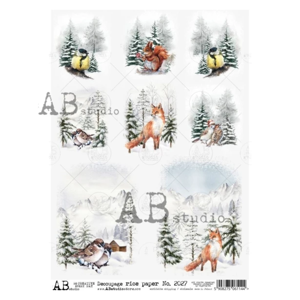 Papier ryżowy A4 - Boże Narodzenie, Zimowe zwierzątka