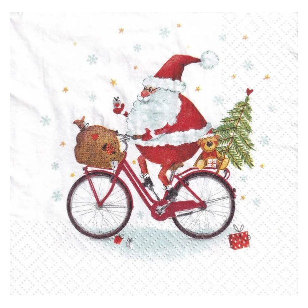 Serwetka - Święty Mikołaj na rowerze