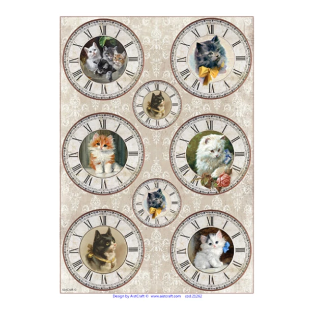 Papier ryżowy A4 AistCraft - Koty, zegary