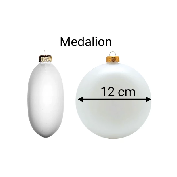 MEDALION - plastikowa biała płaska bombka 12 cm