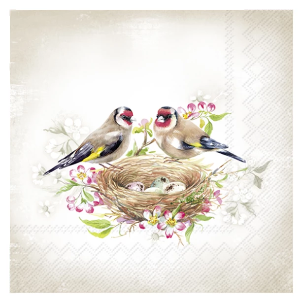 Serwetka - Ptaszki, ptaki, gniazdko, kwiatki