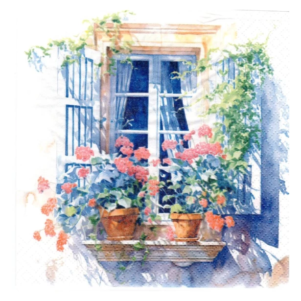 Serwetka - Okno, kwiaty