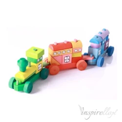 Zabawka edukacyjna drewniana - pociąg układanka 65 cm