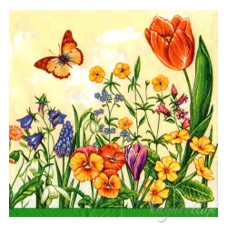 Serwetka - polne kwiaty, łąka, motylki