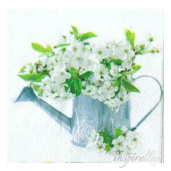 Serwetka - białe kwiaty, konewka