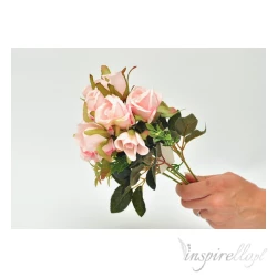 Bukiet różowe róże sztuczne kwiaty 30cm 10 sztuk