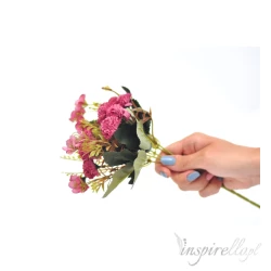 Bukiet mieszany PIWONIE/NIEZAPOMINAJKI róż - sztuczne kwiaty 29cm