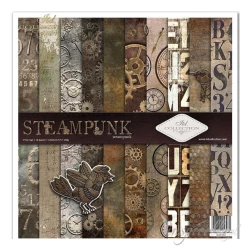 Bloczek Papierów do scrapbookingu - 10 ARKUSZY 31x32cm 'Steampunk', śrubki, zębatki, trybi