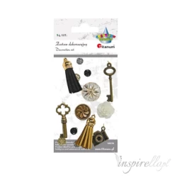 Zestaw dekoracyjny - klucz, chwost, guziki, dżety - 14 sztuk