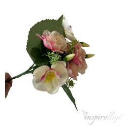 Bukiet różowo-białe róże sztuczne kwiaty 29cm 4 sztuki