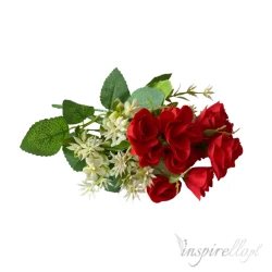 Bukiet czerwone małe różyczki sztuczne kwiaty 30cm 15 sztuk