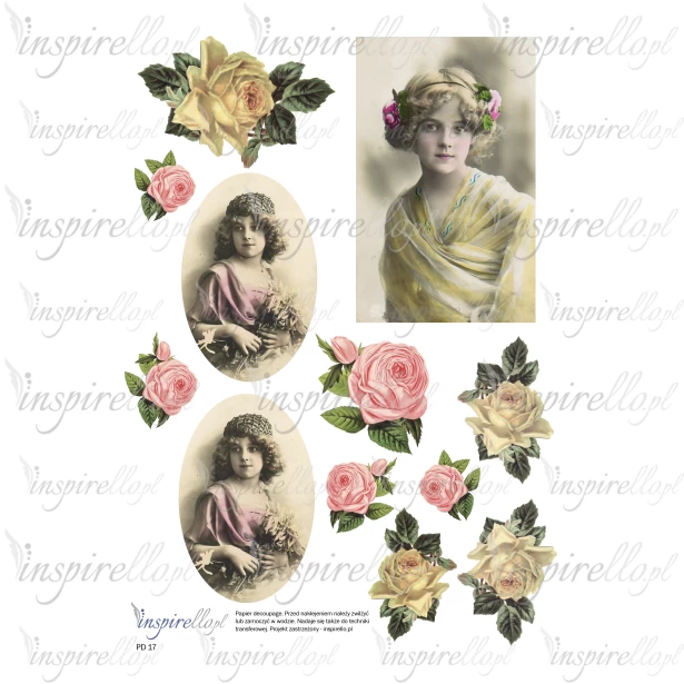 Elektroniczny papier decoupage: portret retro i kwiaty