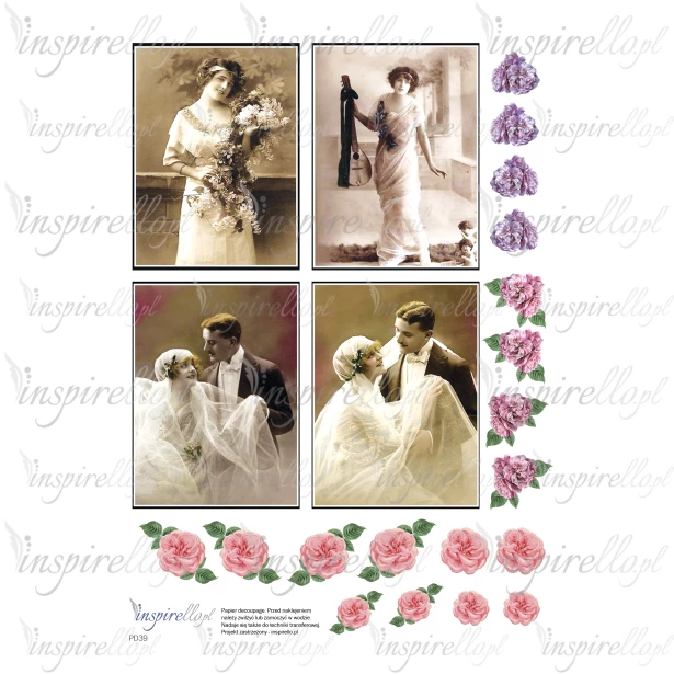 Elektroniczny papier decoupage:ślub, wesele, para młoda, panna młoda retro