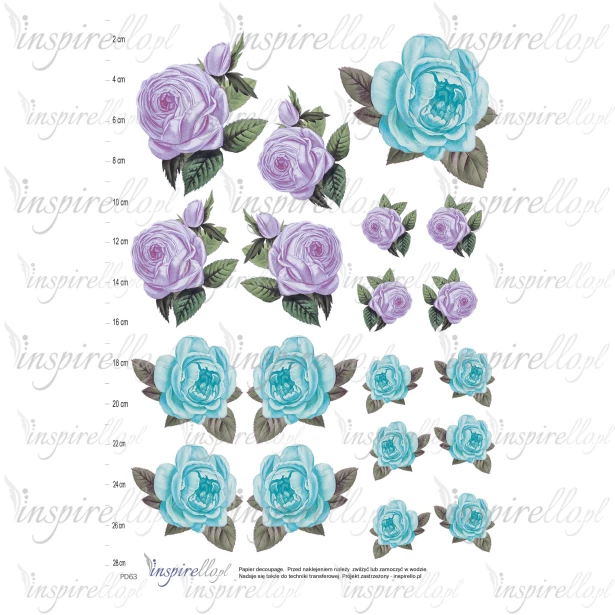 Elektroniczny papier decoupage: kwiaty róże niebieskie