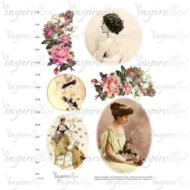 Elektroniczny papier decoupage: portret kobiety i bukiety kwiatów