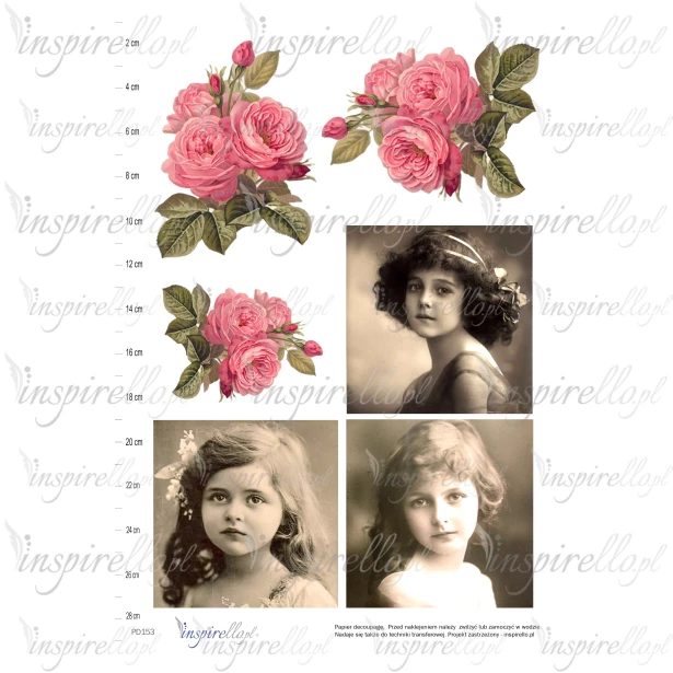 Elektroniczny papier decoupage: portret dzieci i kwiaty
